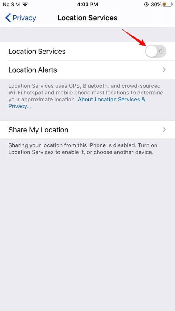 turn off Location Services
