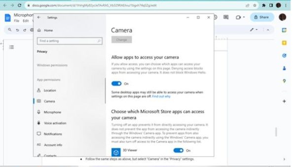 Allow apps to access your Camera