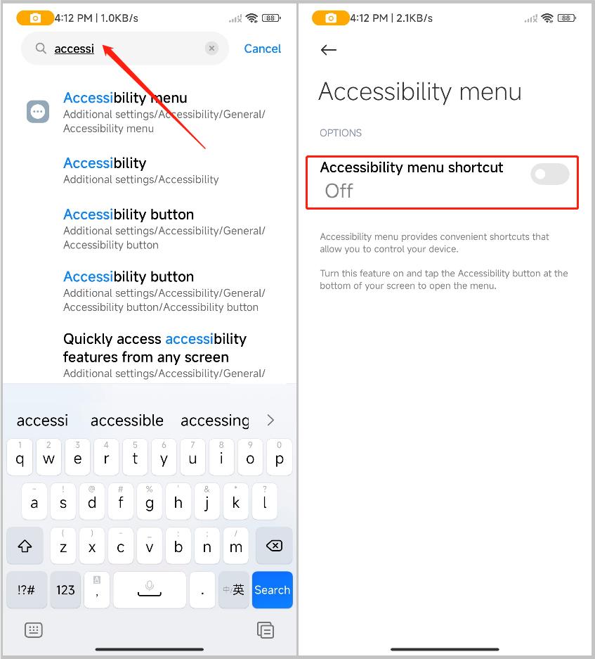 Accessibility menu