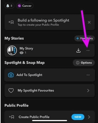 click on the three dots on Snapchat