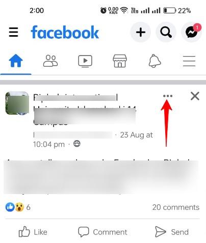 Menu à trois points sur Facebook