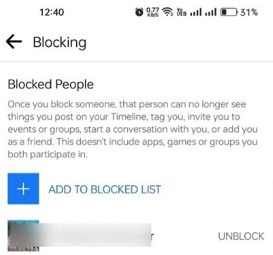 View blocked users on Facebook