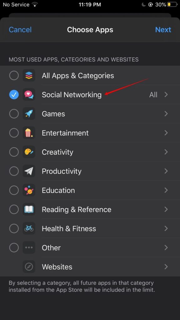 How to block apps on iphone-choose the app category