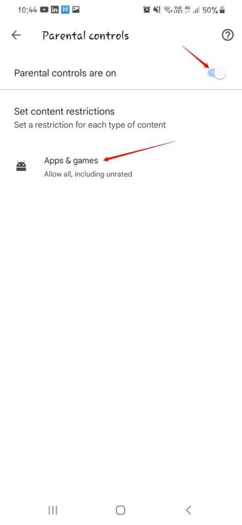 block apps on Android-turn on parental controls