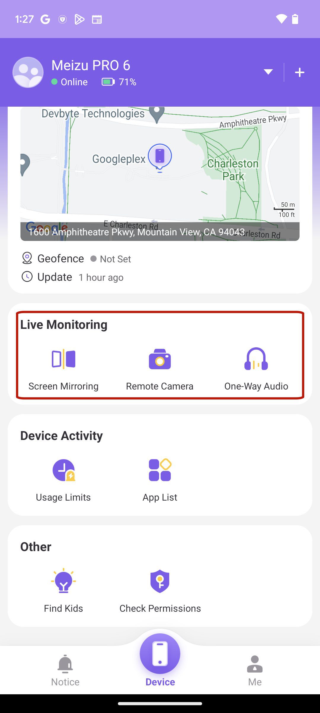 Live monitoring for controlling parents