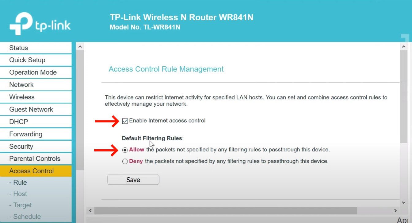 Activar Control de acceso a internet