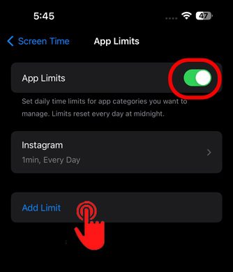Turn on app limits