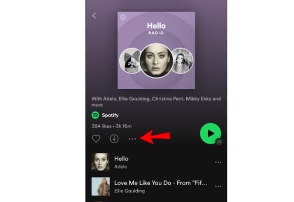 Şarkıya erişin ve üç noktaya tıklayın