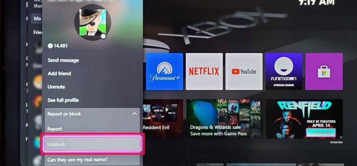 come sbloccare qualcuno su Xbox - Fai clic su 