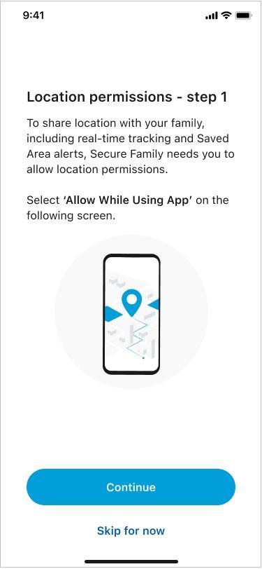 Continue - location permissions.