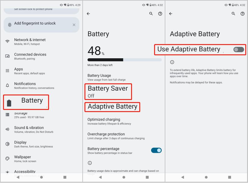 Comment continuer à fonctionner en arrière-plan de Motorola - Paramètres Batterie