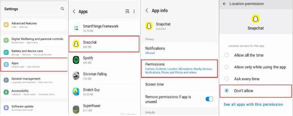 how to turn off location on Snapchat on Android