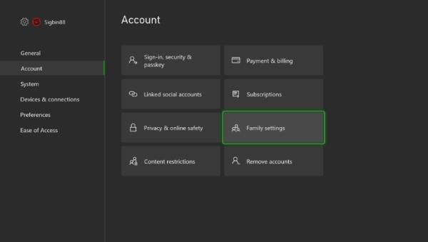 Account-Family settings