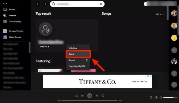 How to block on Spotify- Select the 