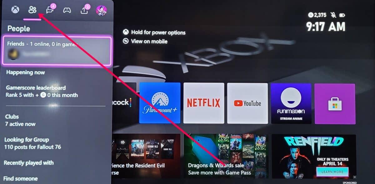 how to unblock someone on Xbox -access the “friends” tab