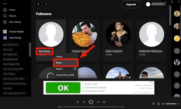 How to block on Spotify- choose the block option