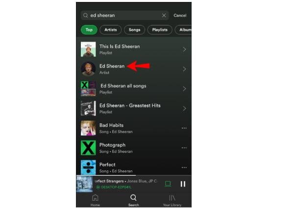 Comment bloquer sur Spotify - recherchez la page de l&#39;artiste que vous avez l&#39;intention de bloquer