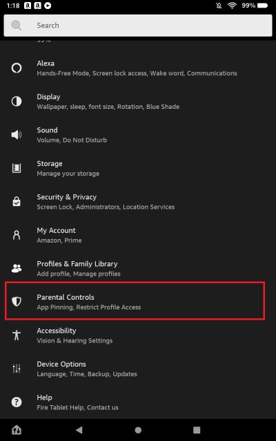 turn off parental controls on Amazon Fire Tablet