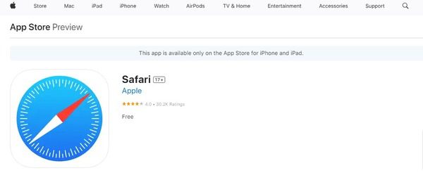 Safari&#39;nin uygulama mağazası önizlemesi