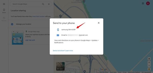 location sharing on Google Maps