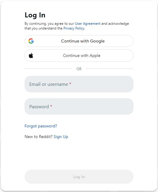 log in reddit