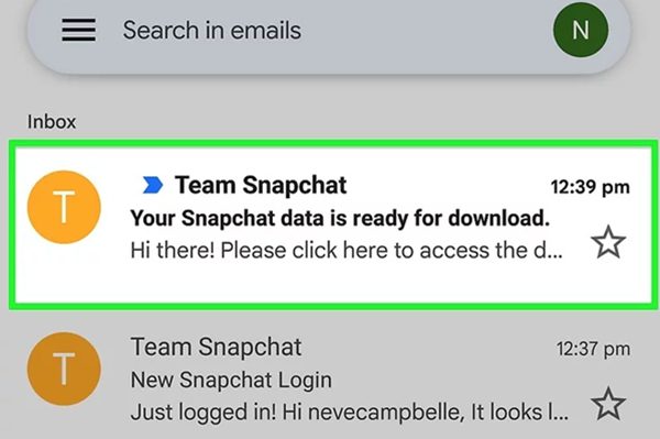 nhận email từ Snapchat