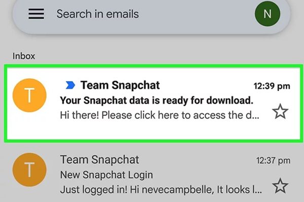 recibir el correo electrónico de Snapchat
