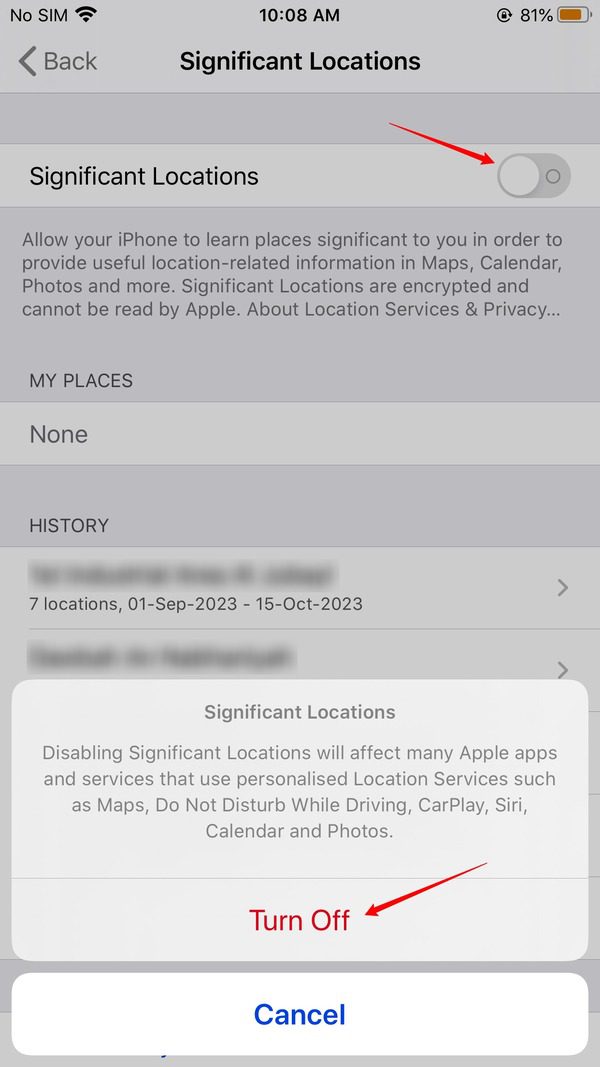  turn off significant locations on iPhone