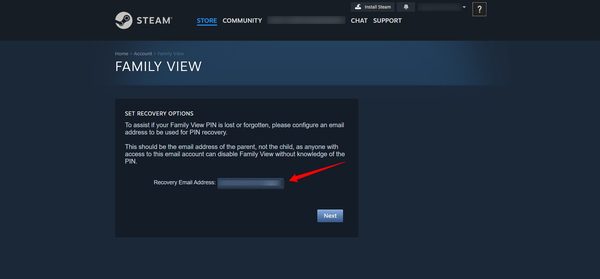 Set up steam parental recovery email