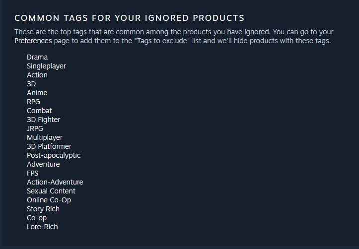 common tags for your ignored products