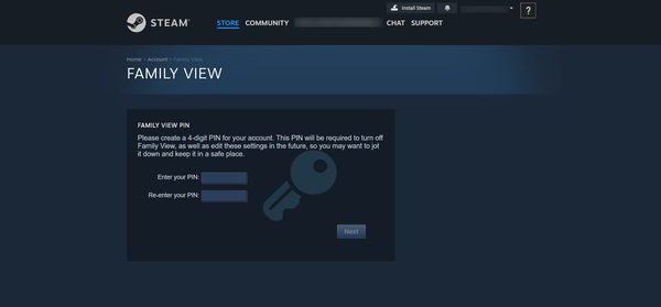 PIN di controllo della famiglia Steam