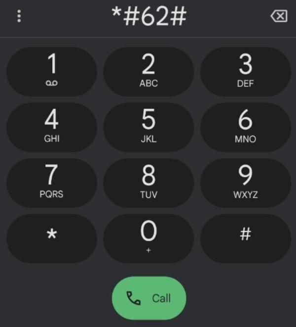 Siffror för att ta reda på om din telefon trycks av *#62#