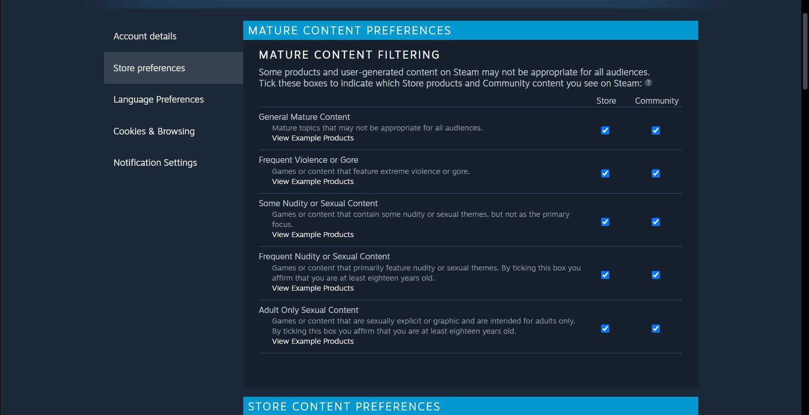 Mature content preferences