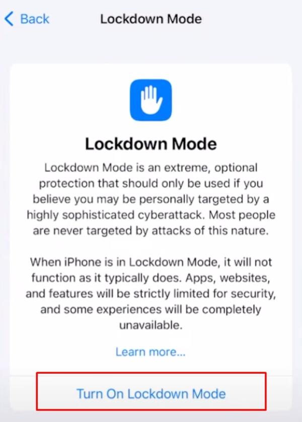 Turn on lockdown mode