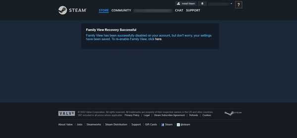 Control parental de Steam deshabilitado