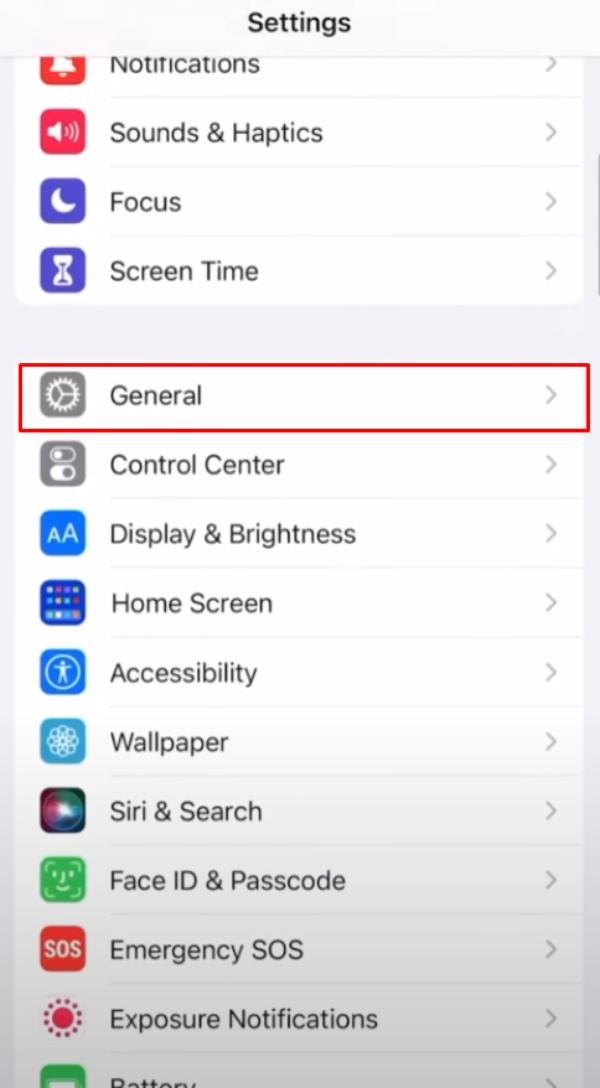 Open Settings & click General