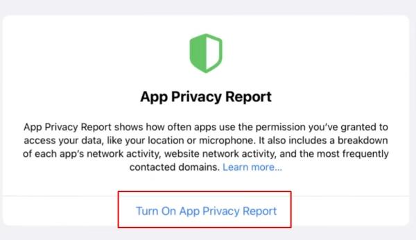 Turn on app privacy report