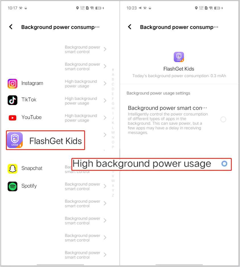 high background power usage