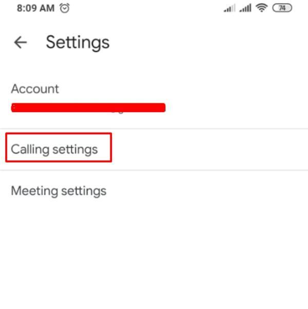 Open calling settings