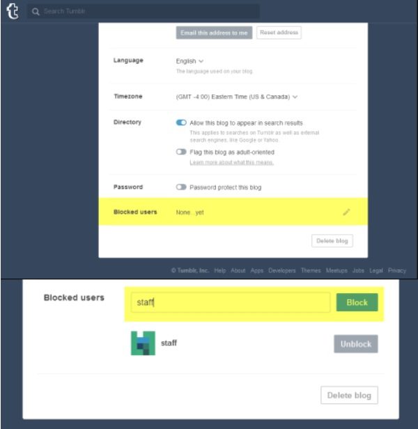 Tumblr web sitesinde birini engelleme adımları