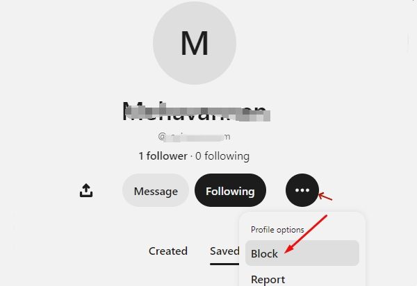 block Pinterest user on app