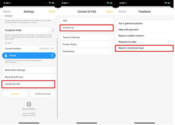 changez emplacement en contactant l&#39;équipe d&#39;assistance aux utilisateurs de Bumble