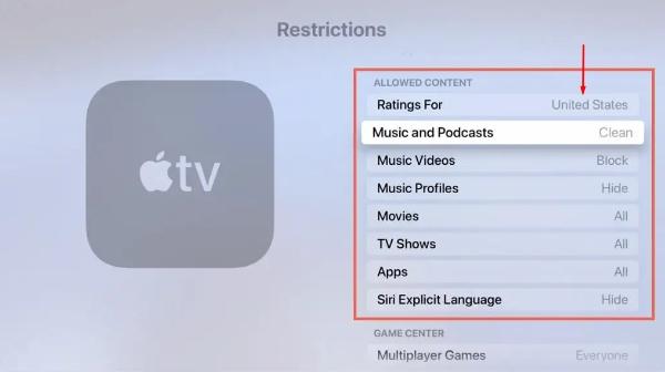 Cara membatasi akses ke konten di Apple TV