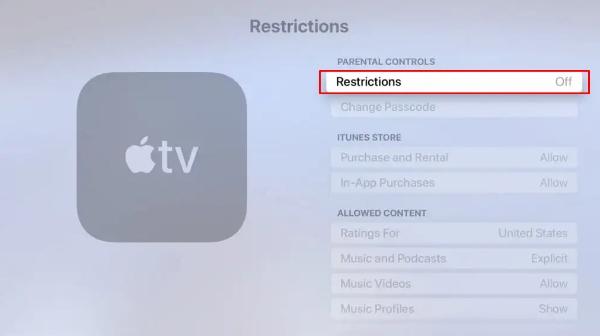 turn off parental control on Apple TV