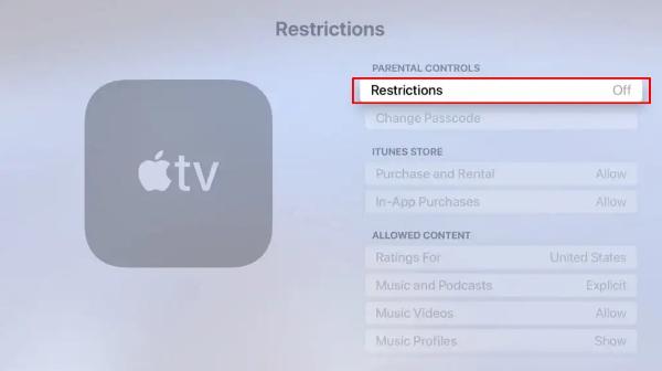 matikan kontrol orang tua di Apple TV