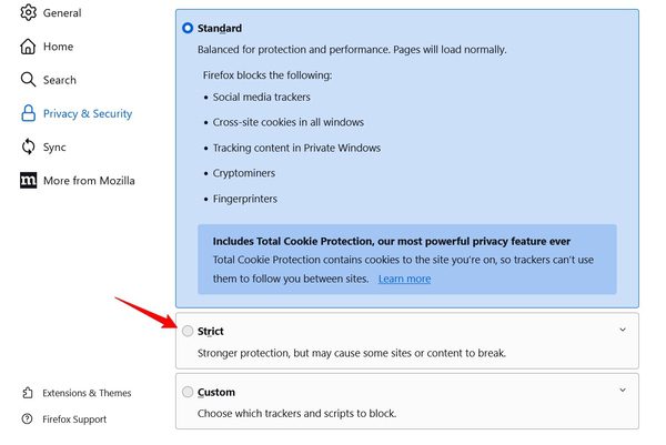 Cross-Site-Tracking – Inhaltsblockierung – streng