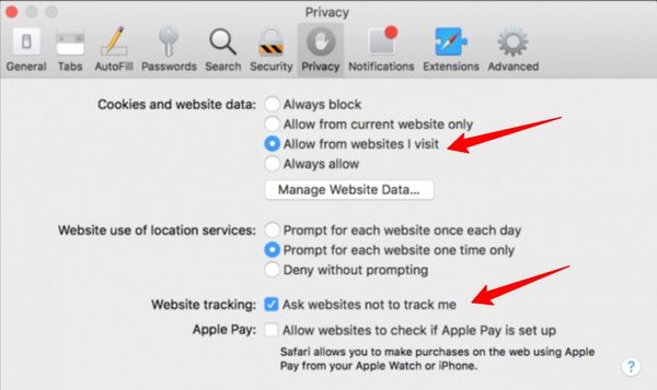 cross site tracking on safari