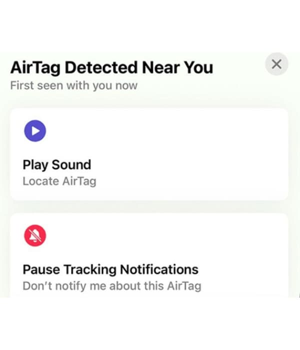 近くで AirTag が検出されました