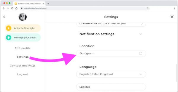 Setting location on bumble