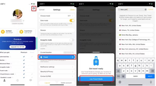 étapes du changement emplacement de Bumble sur l&#39;application